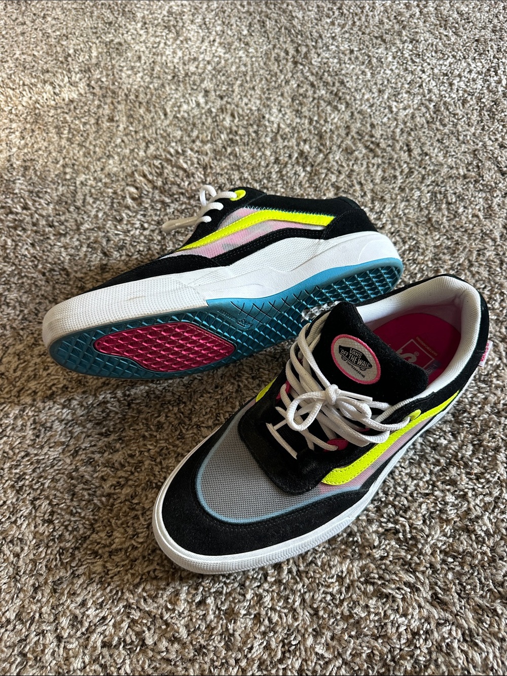 Vans Neon Accent Skate Shoes - Black/Yellow/Pink 12